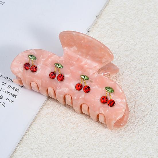 Yousheng Hair Claw Sparkling Rhinestones Inlaid Cherry Decorative Pattern Back Head Hair Clip Large Wide Tooth Design Hair Clip Versatile Hair