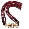 Retro Pomegranate Red Glass Bead Layered Sweater Chain & Rhinestone Necklace Bracelet Set