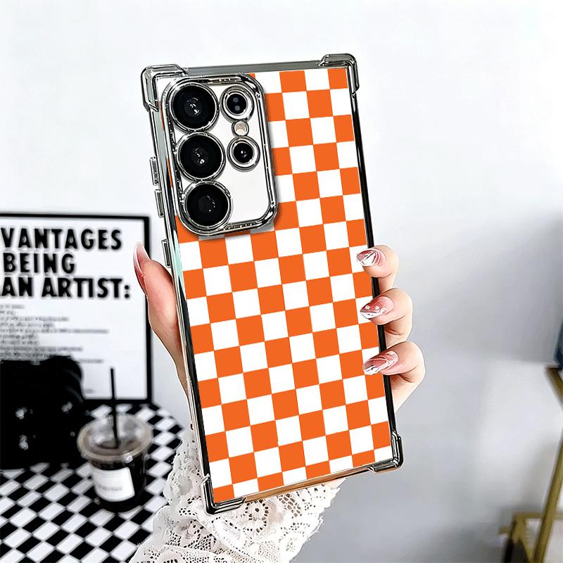 Retro Klassisches Schachbrett Gitter Beschichtung Handyhülle Für Samsung Galaxy S24 S25 FE S26 Edge S23 Ultra S22 S21 Plus S20 Anti-Fall Ai