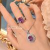 Women Jewelry Set Italian Alexandrite Ring with High Carbon Diamond Dry Rose Ice Cut Pendant