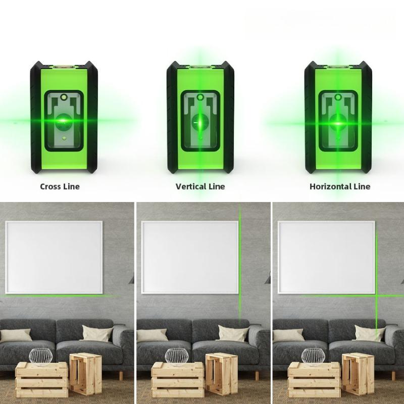 Portable Mini 2-Line Laser Infrared Leveling Tool High-Precision Bright Green Line Projector Kit