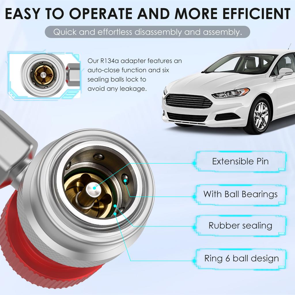R134a Quick Coupler Adapter Kit 1/4 Inch Male Flare High Low Pressure 6 Ball Connector for Automotive HVAC Refrigerant Charging