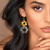 Retro Wood Earrings with Unique Hollow Flower and Cow Pattern Elegant Drop Ear Pendant for Stylish Ladies