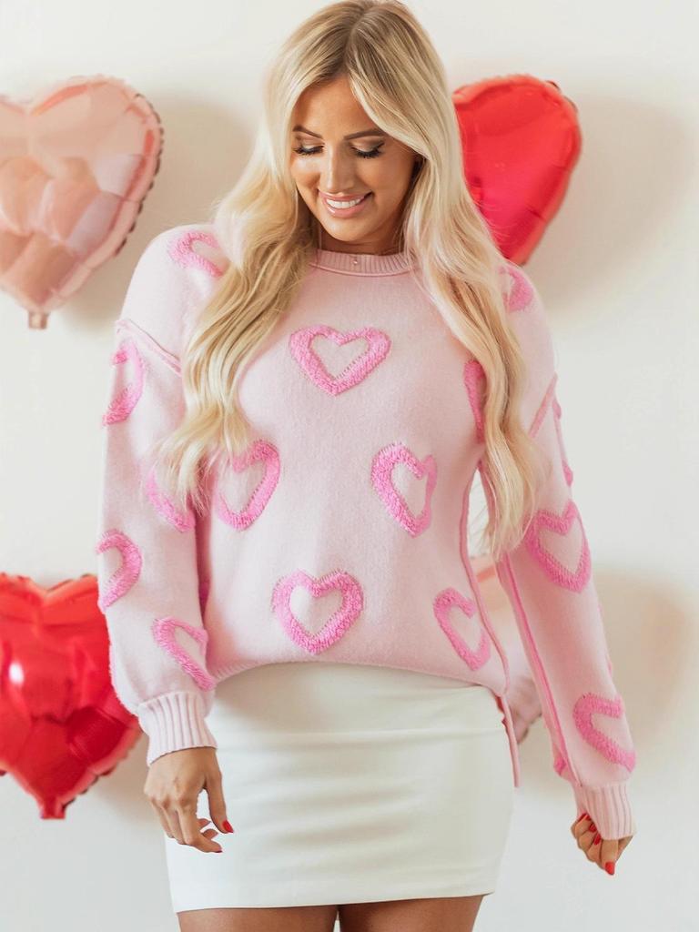 Women's Heart Print Long-Sleeve Casual Pullover Sweater - European & American Style Autumn New Arrival