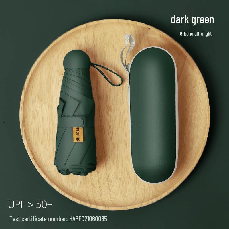 Compact Dual-Use Sun and Rain Umbrella with Black Glue Sunshade - Stylish Ladies' 5-Fold Capsule Design