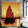 Sunset Sunrise Mountains Sea Sailboat Shower Curtain, Bathroom Decorative Shower Curtain, Waterproof Shower Curtain with Hooks