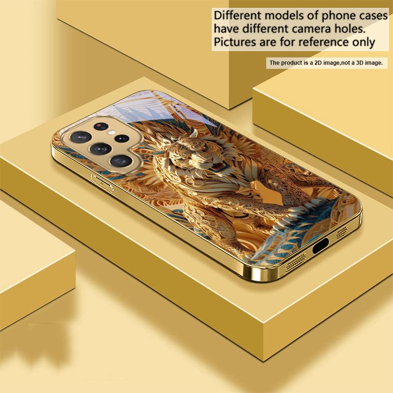 Fantasy Golden Beast For Samsung Galaxy S20 FE S21 S22 S23 Plus S24 Ultra 25Ultra S21+ S9+ S22Plus Golden Glass Phone Case