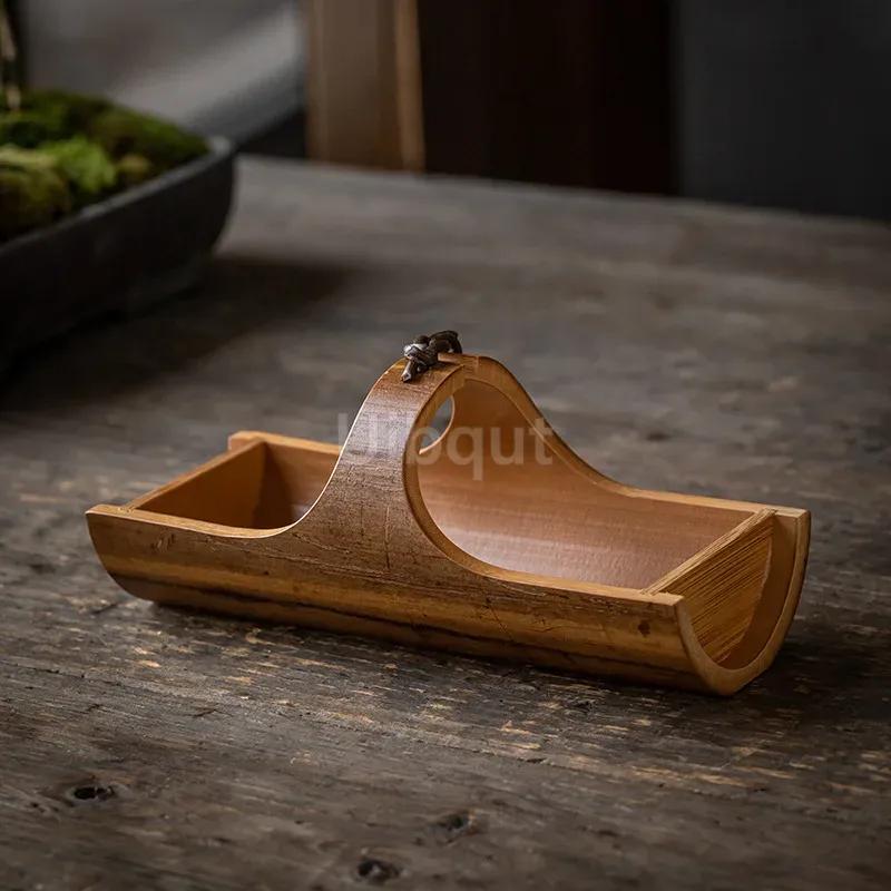 Assiette à collation sushi Bambou et vaisselle en bois Assiette en bois naturel Assiette à collation créative Plateau à thé Plateau à fruits secs Coupe à fruits