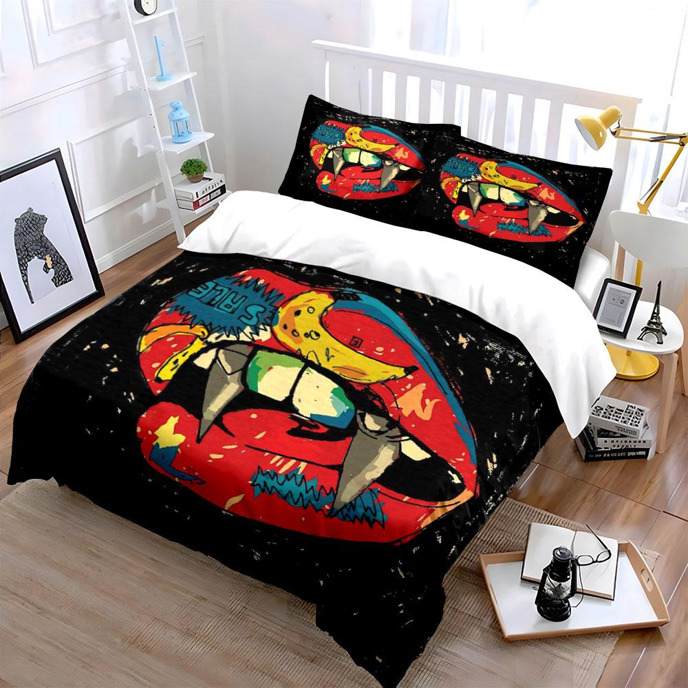 Red lips with fangs Bedding sets Duvet cover sets Duvet covers Pillowcases(1*Duvet Cover 2*Pillowcases without duvet insert)