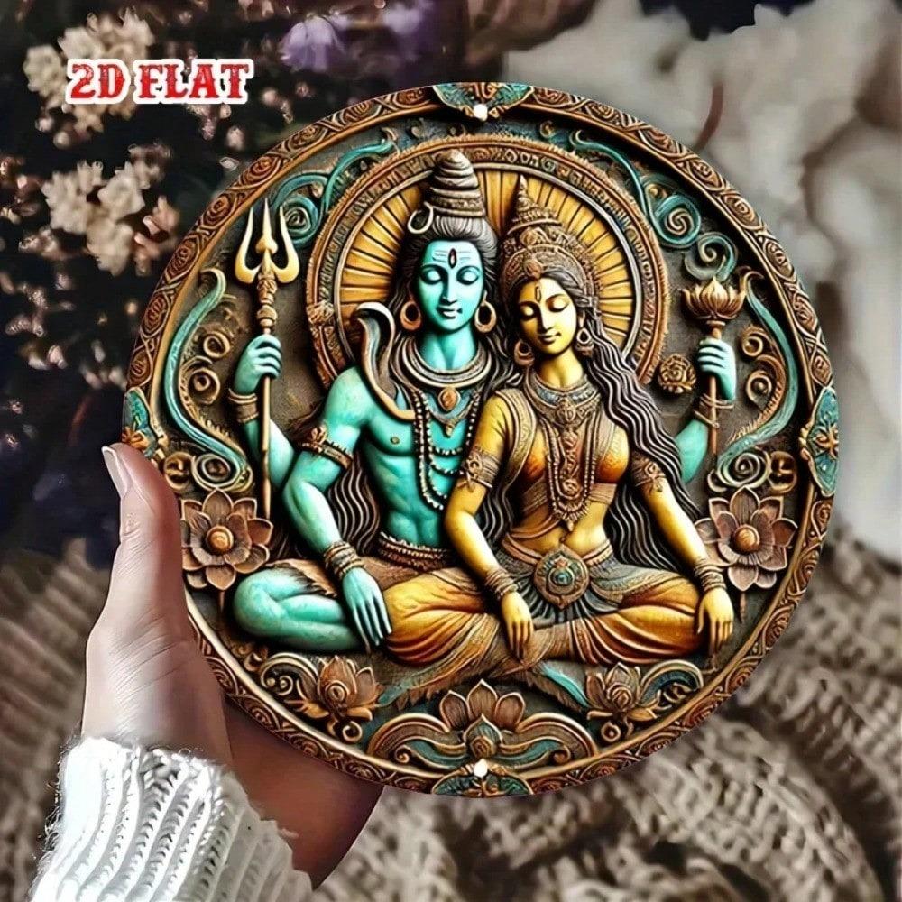 Religiöse Metallwandkunst Runde Göttin Shiva Zeichen Heimdekoration Rustikal