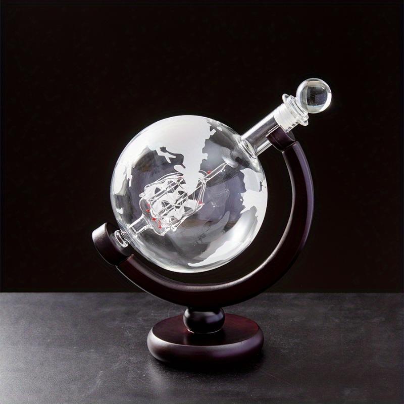 Whiskey Decanter Globe Wine Aerator Glass Sets Inside Crystal with Fine Wood Stand Liquor Decanter for Vodka Cup Bar Accessories