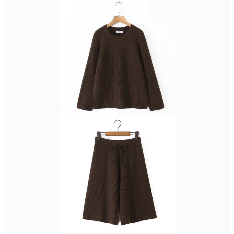 Zbzr New Fall Women's Clothing Fashion Style Loose Round Neck Long Sleeves Knitted Pullover Sweater + Knitted Middle Pants Suit