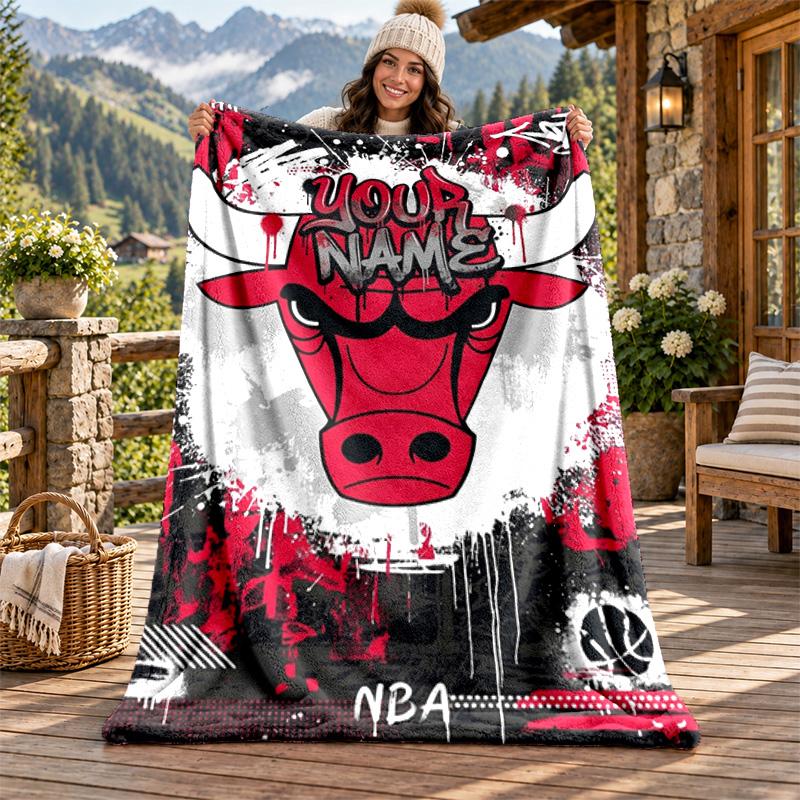 Chicago Bulls Custom Name Flannel Blanket Personalized Soft Warm Plush Throw Blanket Customized Gift for Family Friends