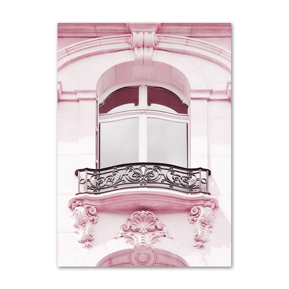 Rosa Blume Balkon Turm Paris Auto Fahrrad Regenschirm Wand Kunstdruck Leinwand Malerei Nordic Poster Decor Bilder Für Wohnzimmer