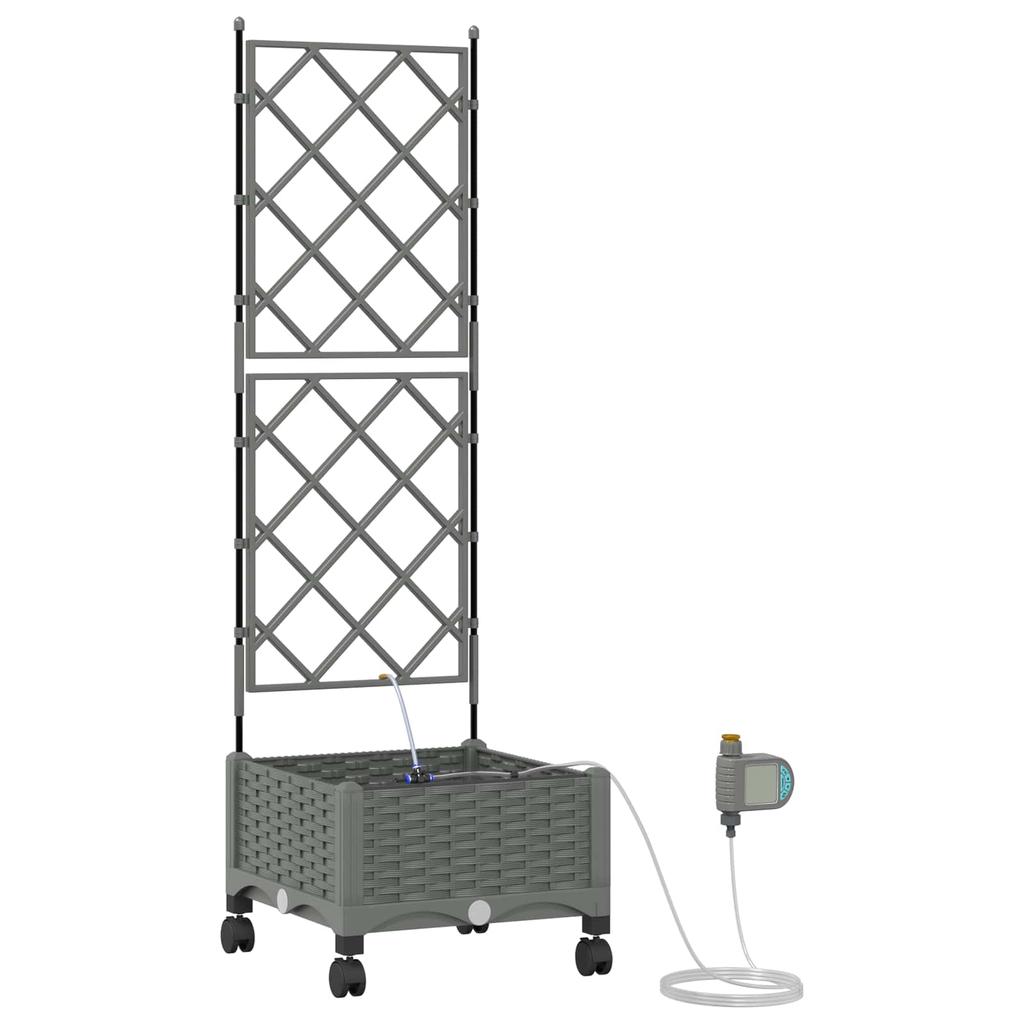 Garden Flower Pot with Irrigation and Wheels Light Gray PP