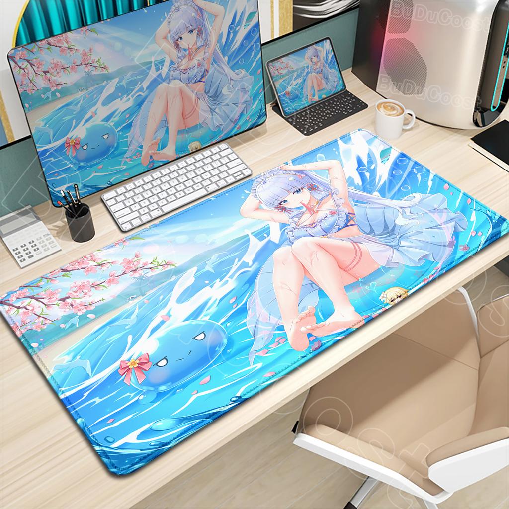 Kawaii Anime Girl Desk Mat Genshin Impact Game Mouse Pad Pretty Kamisato Ayaka Mousepad Laptop Gaming Non-slip Mousepad Mice Rug