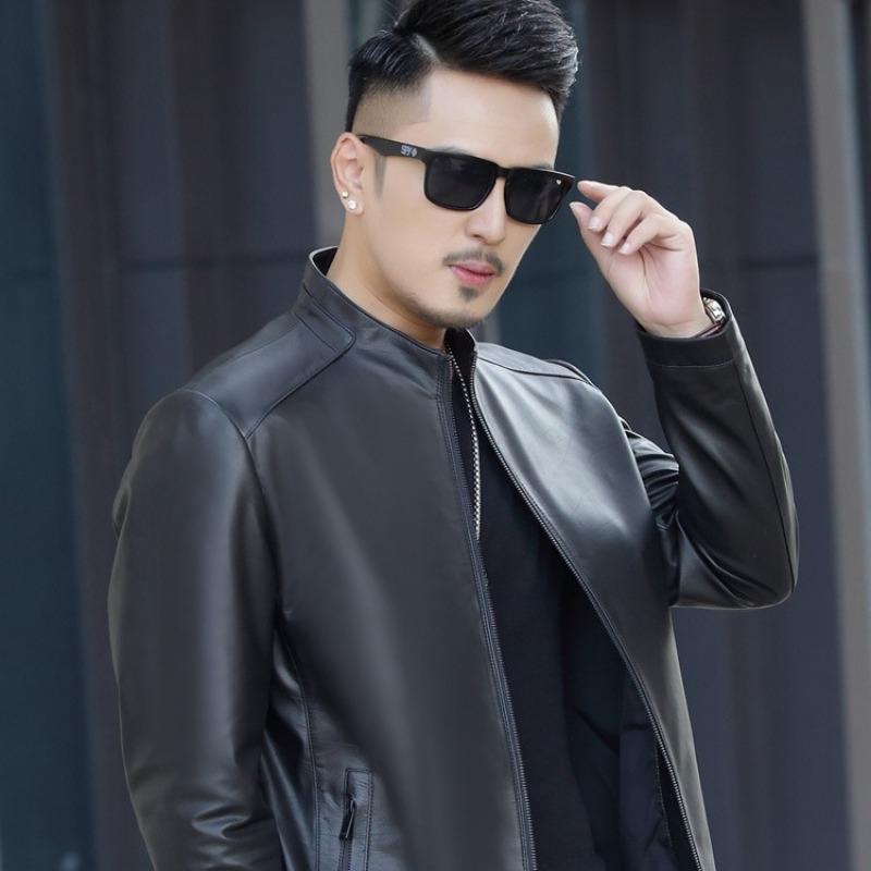 

Кожаная куртка мужская короткая из натуральной кожи первого слоя, красивая тонкая повседневная кожаная куртка L чёрный