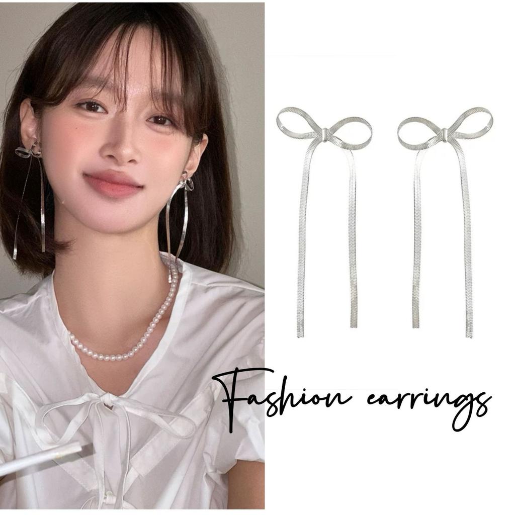 Stainless Steel Bow Stud Earrings For Women, Unique Design, Tassel Earrings