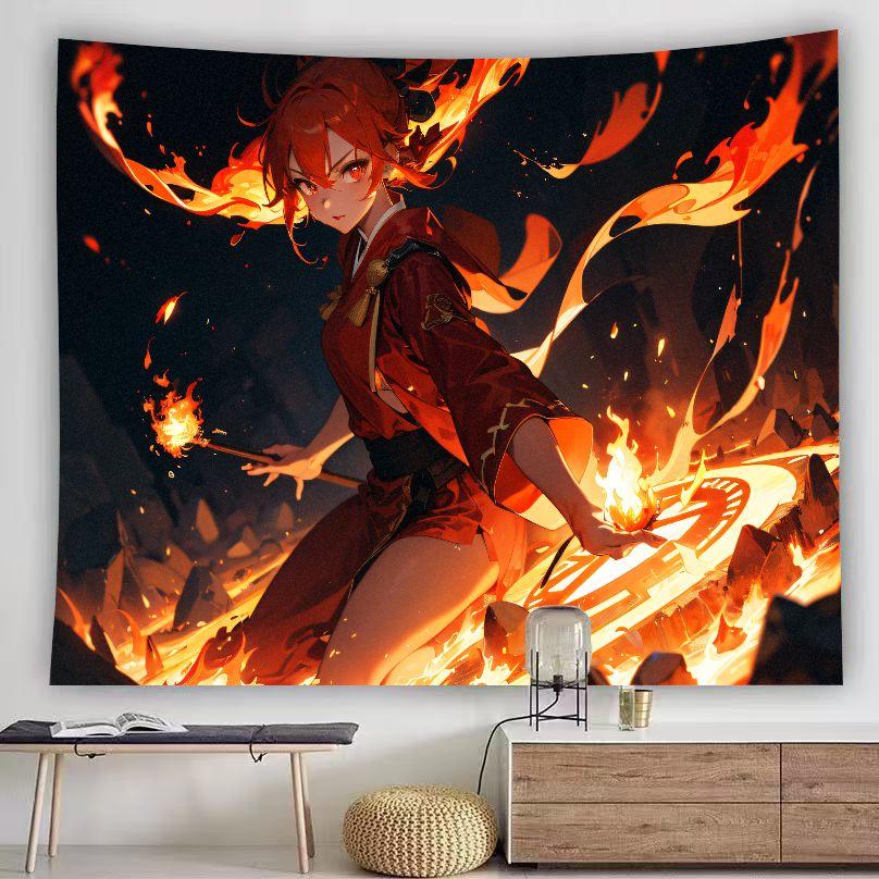 Star Angel Anime Girl Tapestry Night Lotus Pond Sky Lantern Lake Scenery Wall Hanging Calm Aesthetic Bedroom Dorm Decor