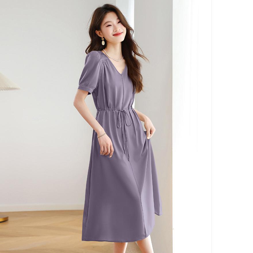 

Модный темперамент элегантное маленькое платье женское лето новое талия тонкая средней длины XXL фиолетовый