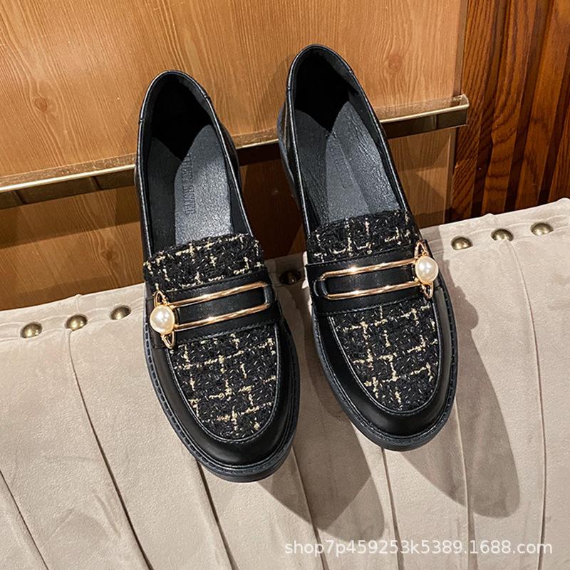 

Кожаные мокасины Женская обувь Универсальные туфли Мэри Джейн Маленькие кожаные туфли Британские плоские шапочки Одинарные туфли 41 чёрный