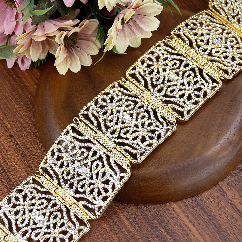 Goldfarbener schicker Kristallgürtel für Frauen, Braut, Hochzeitskleid, Metall-Taillenkettengürtel