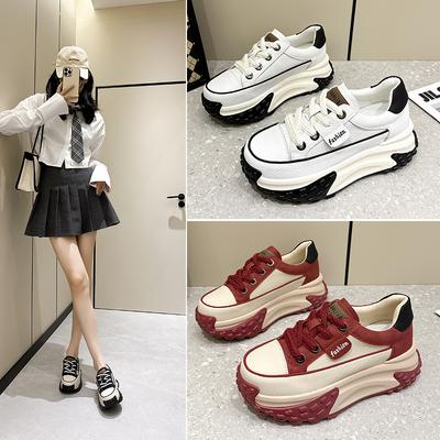 New Trendy Simple Heightening Shoes Casual Breathable Student Single Shoes Women's Fashion Versatile Sports Breathable White Shoes