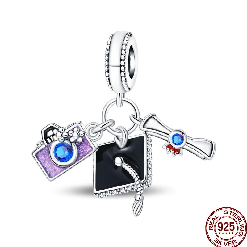 Graduation Series Pure Copper Metal Bachelor's Hat Certificate Flowers Charm Bead Components Bead Components Compatible With Pan Authentic Original