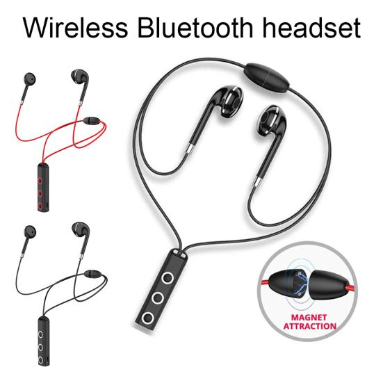 Magnetic Wireless Bluetooth-compatible Stereo Earphone Handsfree Neckband Headset with Mic