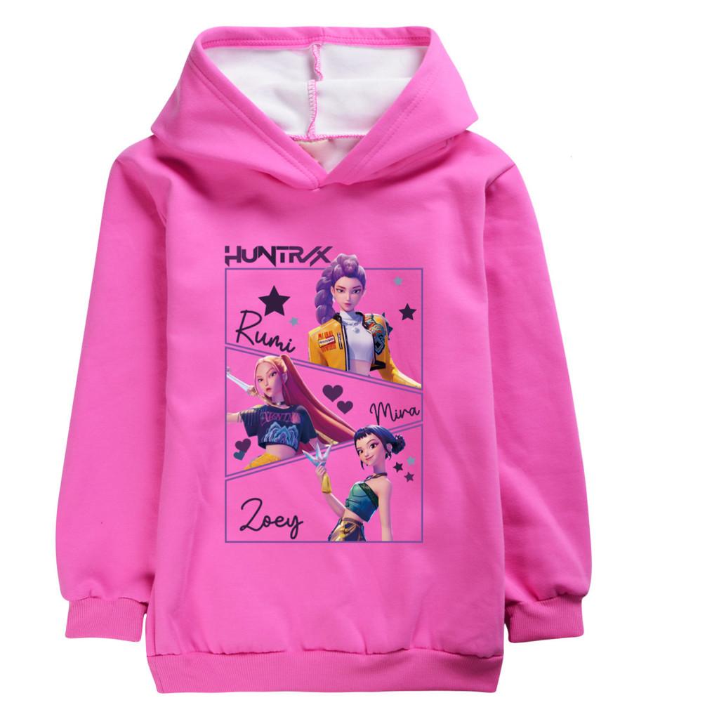 5009 Kids Girls Kpop Rumi Zoey Mira Print Hoodie Long Sleeves Velvet Warm Winter Hooded Top