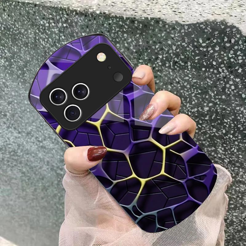 Abstrakt geometrisk konst För iPhone 17 16 15 14 Pro 13 Plus 12 mini 11 Pro Max XR X S 7 8 Elliptiskt härdat glas Fodral för mobiltelefon