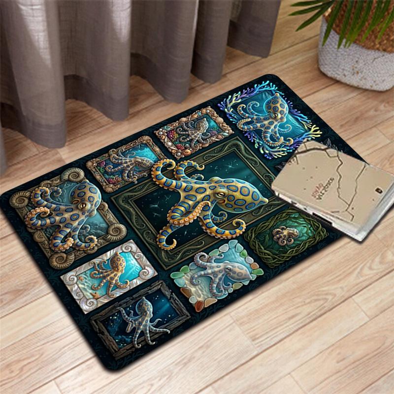 Ocean Octopus Frames Pattern Rug Floor Mat for Living Room or Bedroom Soft and Comfortable Carpet a Gift for Birthday and Holiday.