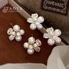 French Elegant Pearl Zircon Splicing Flower Stud Earrings 2026 New Design Party Jewelry Elegant Accessories for Women and Girls