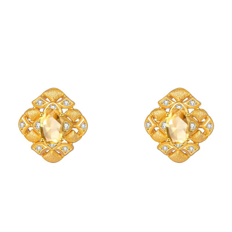 Wind Color Treasure Necklace Stud Earrings Set Natural Garnet Topaz S925 Silver Light Luxury Jewelry