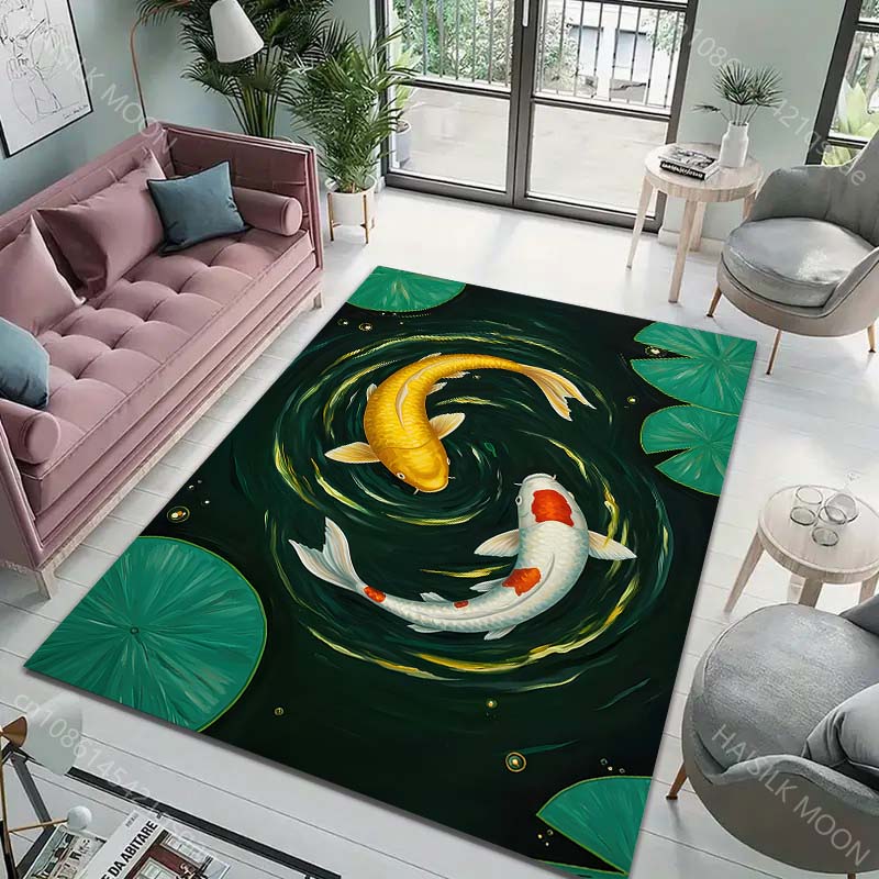 Multiple sizes Two koi fish in pond Carpet for Living Room Bedroom Sofa Home Decor Rug Non-slip Floor Mat Luxury Gift