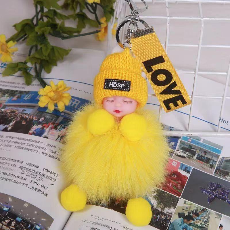 Faux Fox Fur Sleep Doll Bag Charm With Handmade Craft For Car Keychain And Backpack Decor