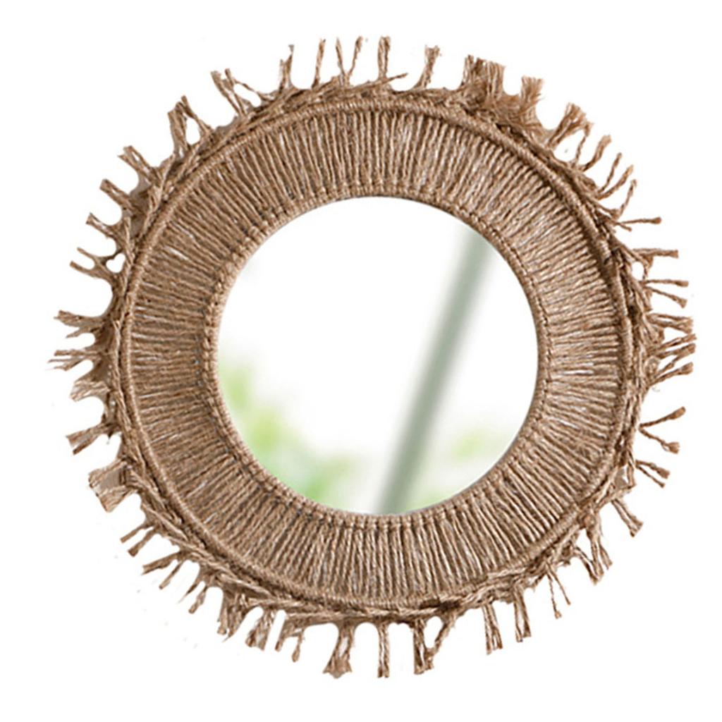 Round Wall Mirror Handwoven Cotton Rope Macrames Fringed Tassels Hanging Makeup Mirror for Bedroom Living Room Decors