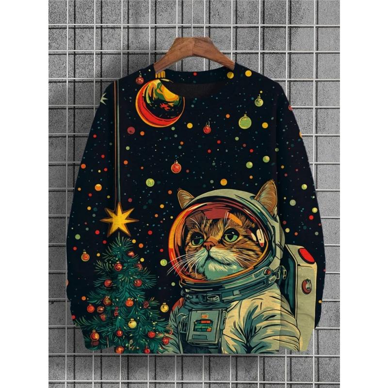Ski Cycling Cat 3D Print Hoodies for Women Animal Astronauts Pattern Long Sleeved Sweatshirt Autumn Oversized Round Neck Pullovers