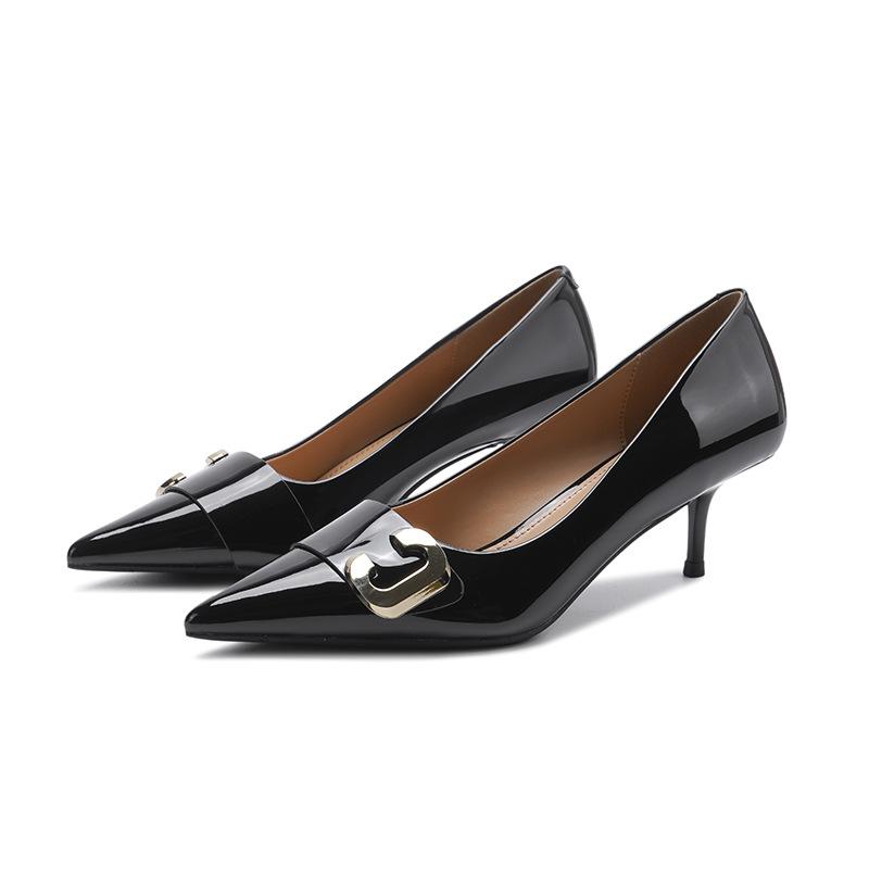 8-5 Sexy one-word metal buckle single shoes, autumn new pointed thin heels, not tired high heels