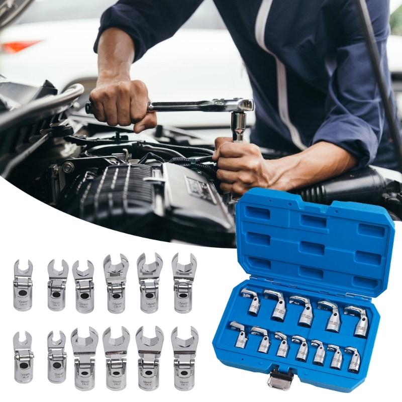 Flare Nut Wrench Spanner Car Service Set Rotation Jaw Secure Grip for Brake Line, Mechanic Workshop Automotive Hand Tool