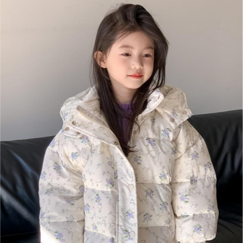 Mädchen Daunenjacke Winterkleidung Kleine frische Blumen Kapuzen weiße Entendaunen warme Jacke Flut