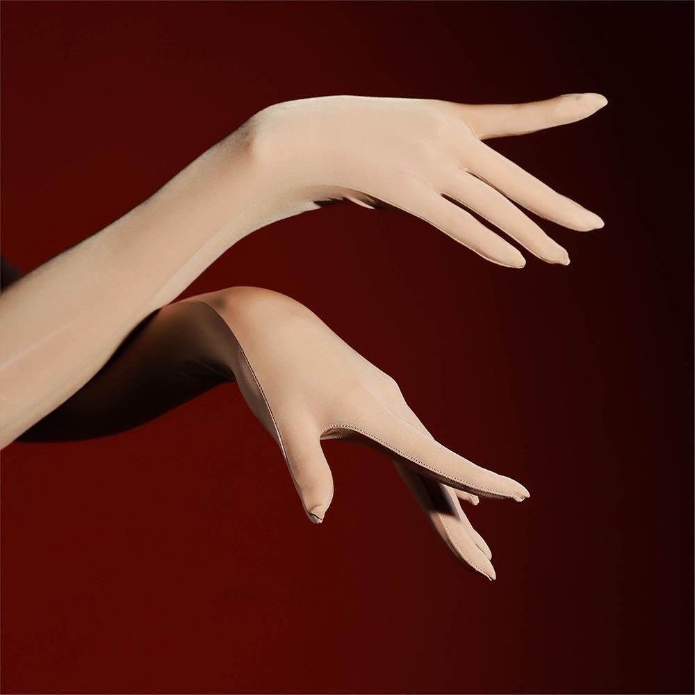 Sexy High Stretch Oil Luster Smooth Thin Five Finger Gloves Women Clubwear Cosplay Tight Erotic Stockings Nylon Long Gloves