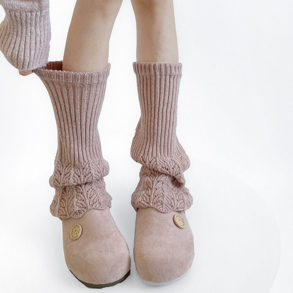 Solid Color Women's Foot Cover Retro Girl's Boots Heap Socks Women Knitted Leg Warmers  Harajuku