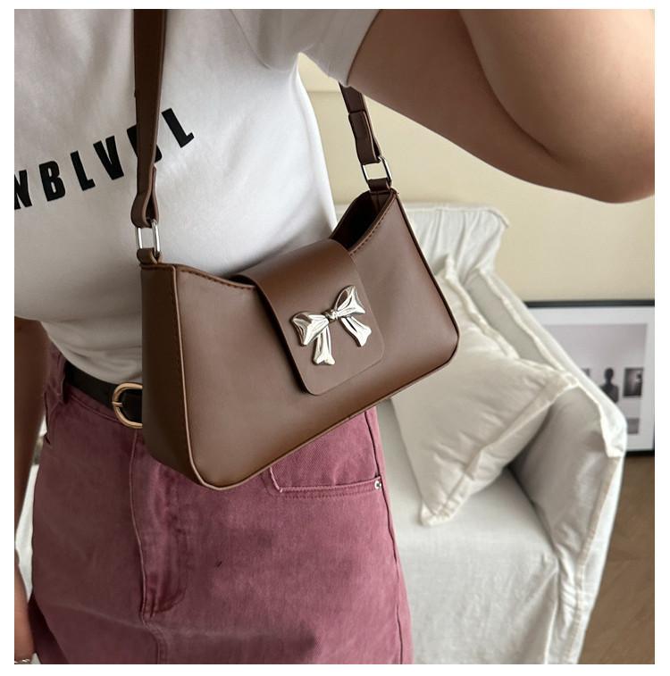 Chic French Butterfly Bow Shoulder Bag 2024 Summer Trendy Street Style Pu Material