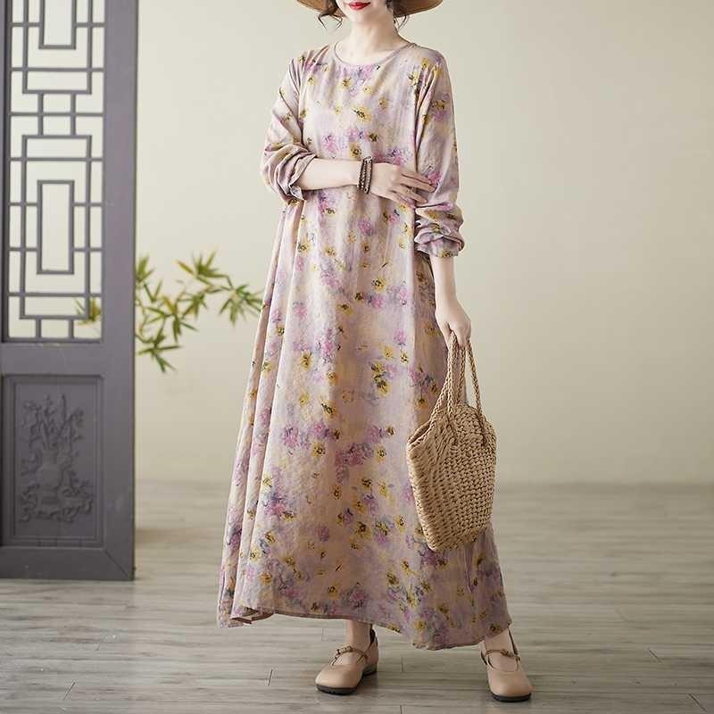 Round-neck Large-sized Long-sleeved Dress