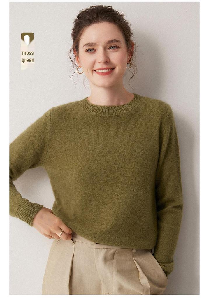 Women's 100% Cashmere Round Neck Sweater - Autumn/Winter Loose Knit Pullover