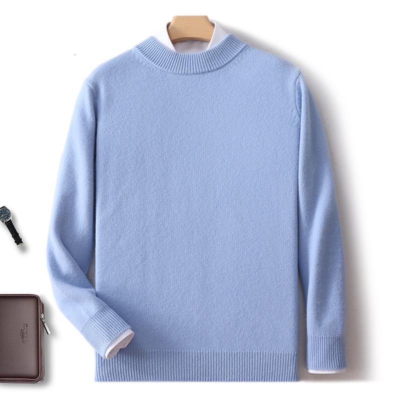 2025 Men's Pure Wool Half-High Neck Pullover Sweater - Warm Fashionable Knitwear for Young Adults