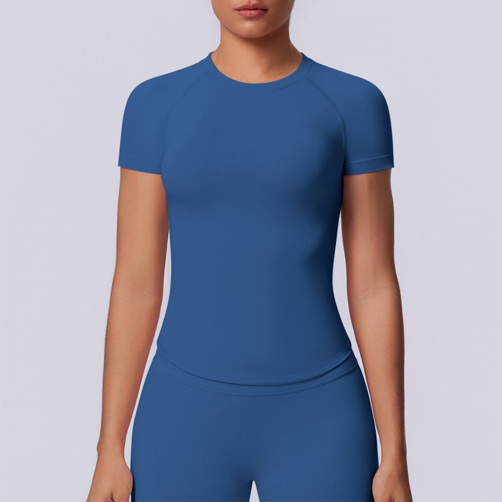 European and American seamless solid color tight high elastic breathable T-shirt sports running fitness yoga clothes top women