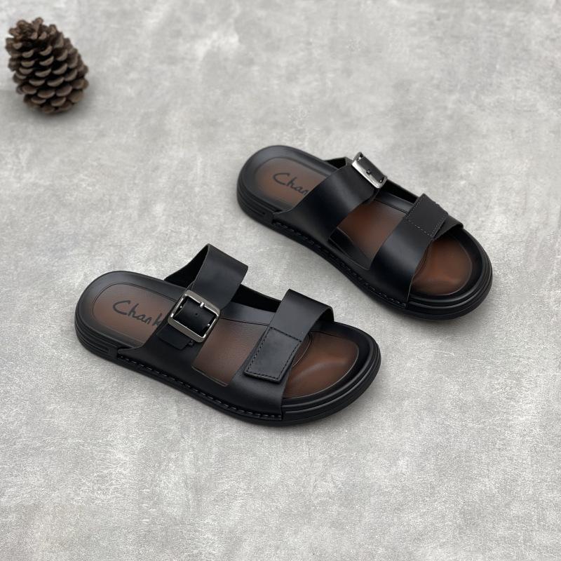 Genuine Leather Summer Men's Shoes Simple and Breathable Flip-flops Casual Soft-soled Soft Cowhide Shoes