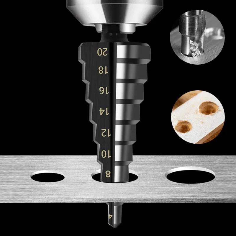 1PC Nitridized Coated HSS Hexagon Shank Taper Step Bit for Drilling Wood Plastic PVC Board